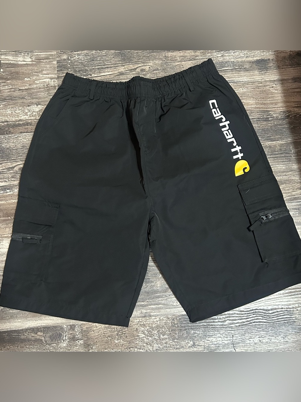 Carhartt Black Cargo Shorts with Yellow Logo